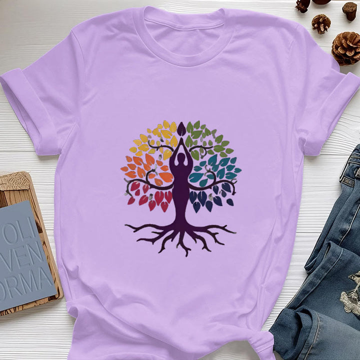 Olivenorma Yoga Tree Spiritual Cotton Tee T-Shirt - Purple - 2XL - image 16