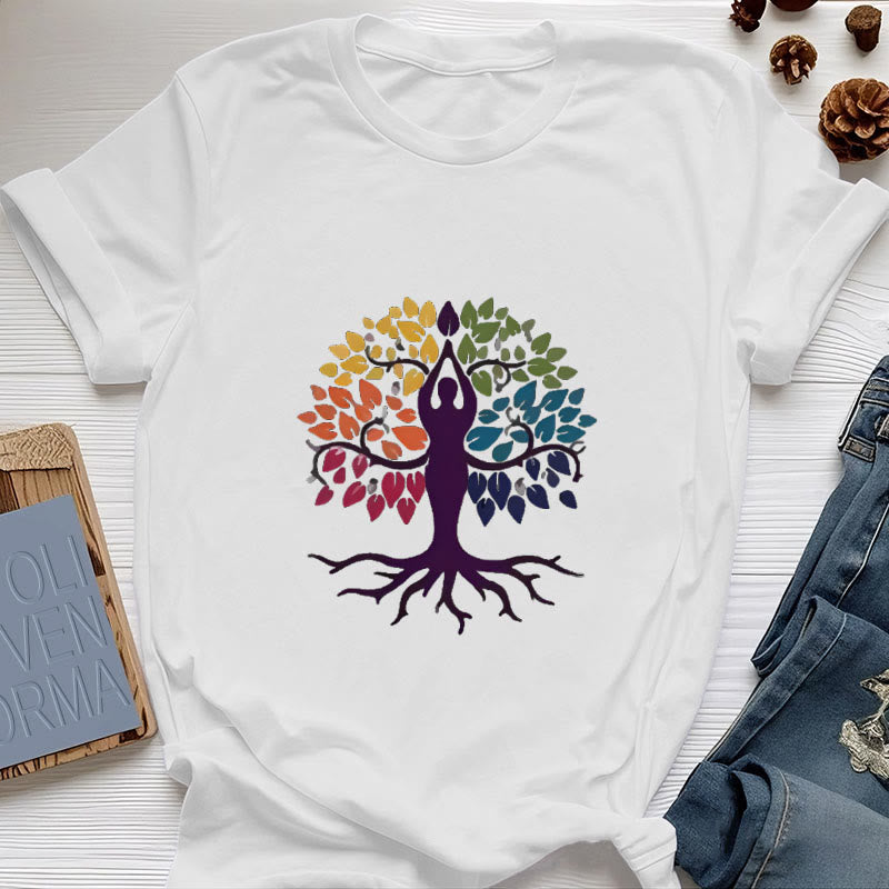 Olivenorma Yoga Tree Spiritual Cotton Tee T-Shirt - White - 2XL - image 1