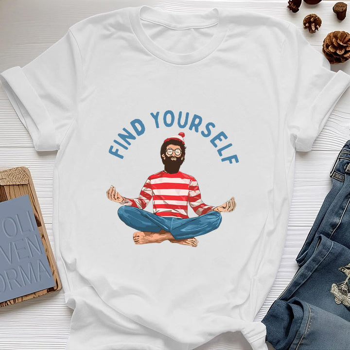 Olivenorma "FIND YOURSELF" Meditation Spiritual Cotton Tee T-Shirt - White - 2XL - image 6