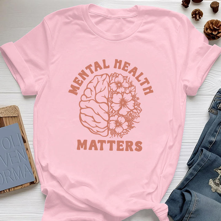 Olivenorma "MENTAL HEALTH MATTERS" Inspirational Cotton T-Shirt - Pink - 2XL - image 16