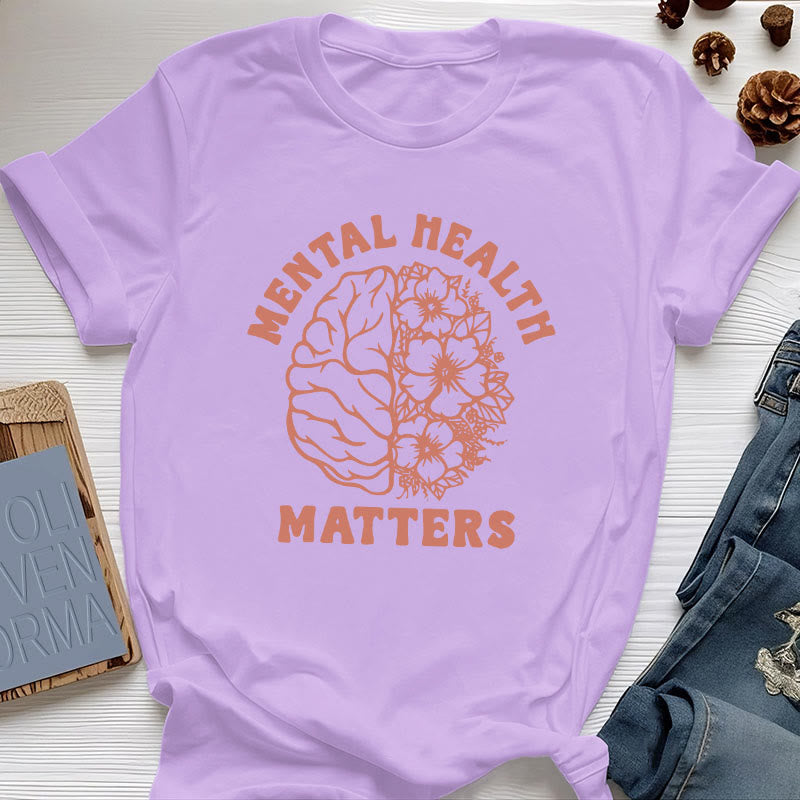 Olivenorma "MENTAL HEALTH MATTERS" Inspirational Cotton T-Shirt - Purple - 2XL - image 1