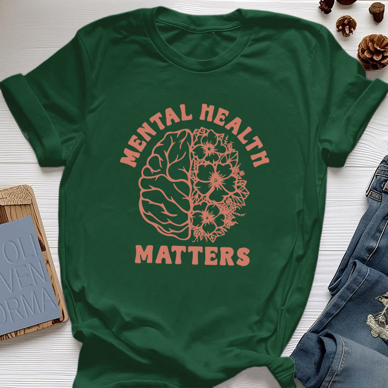 Olivenorma "MENTAL HEALTH MATTERS" Inspirational Cotton T-Shirt - Dark Green - 2XL - image 20