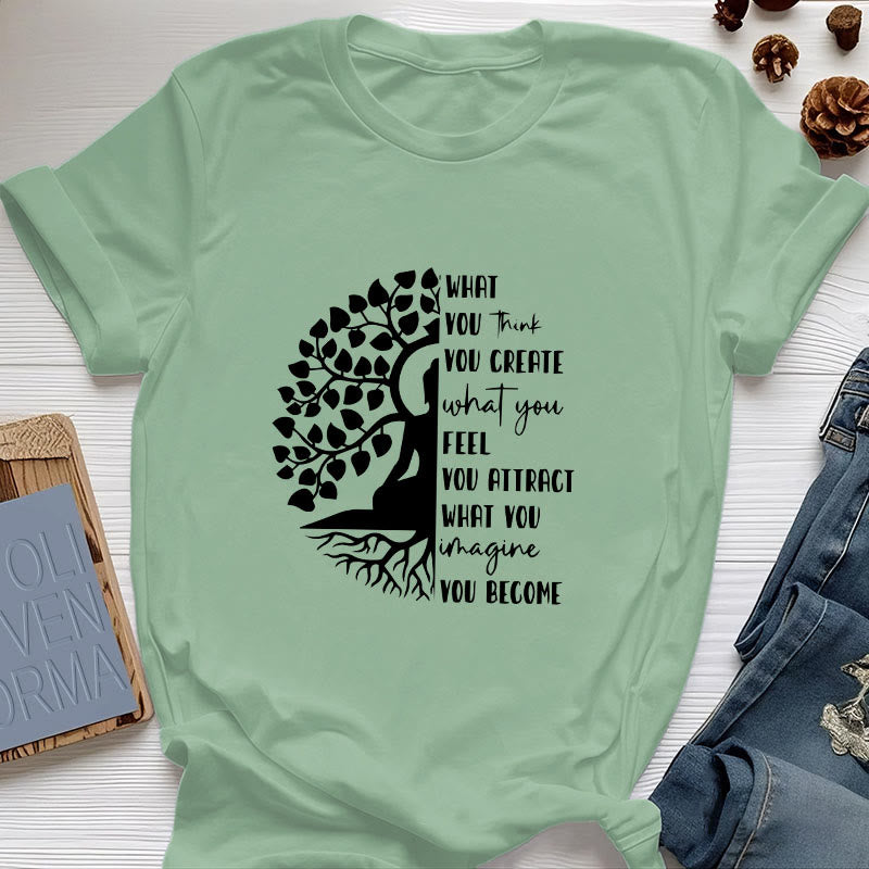 Olivenorma Tree of Life Yoga Meditation Cotton T-Shirt - Light Green - 2XL - image 1