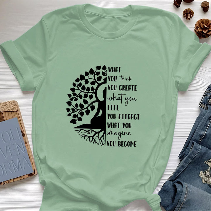 Olivenorma Tree of Life Yoga Meditation Cotton T-Shirt - Light Green - 2XL - image 1