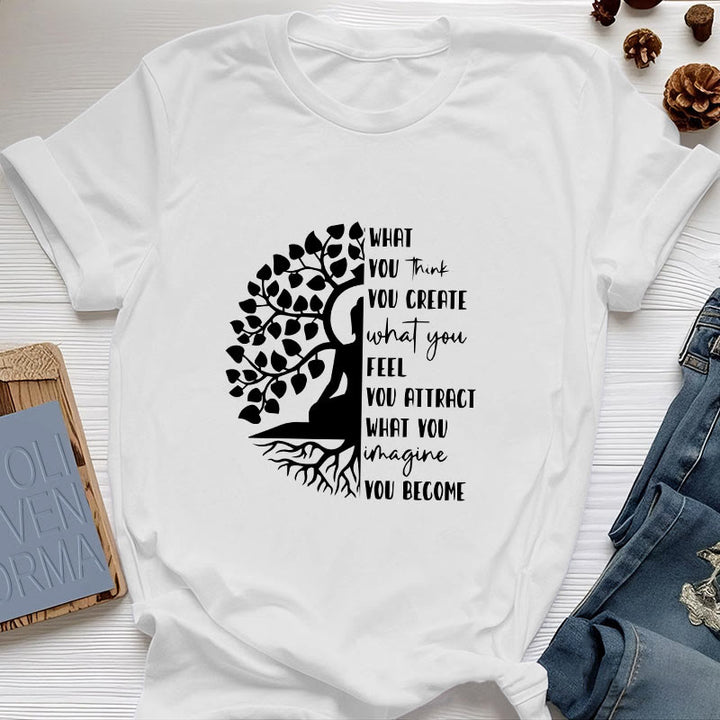 Olivenorma Tree of Life Yoga Meditation Cotton T-Shirt - White - 2XL - image 6