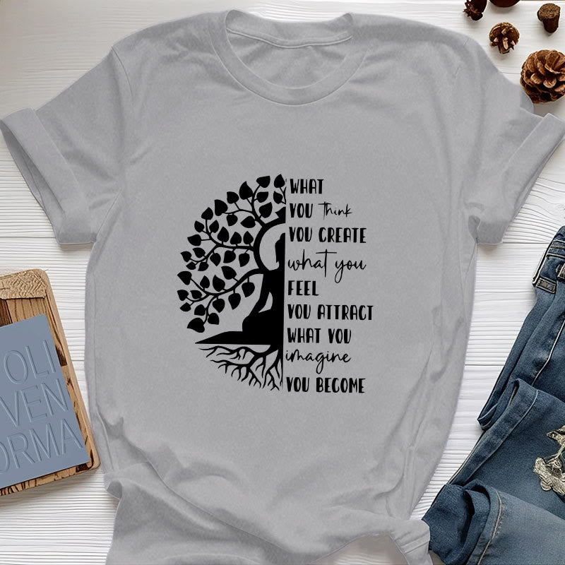 Olivenorma Tree of Life Yoga Meditation Cotton T-Shirt - Gray - 2XL - image 10