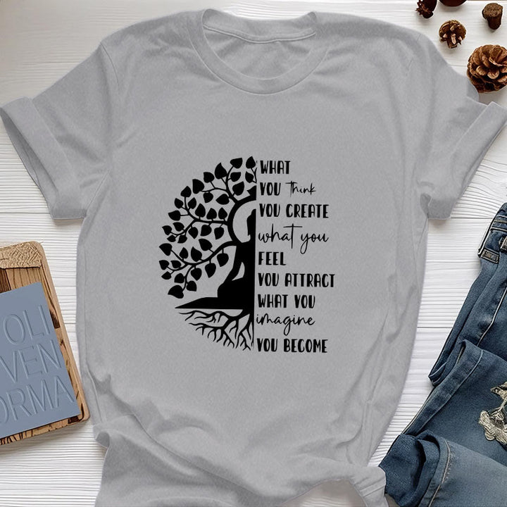 Olivenorma Tree of Life Yoga Meditation Cotton T-Shirt - Gray - 2XL - image 10