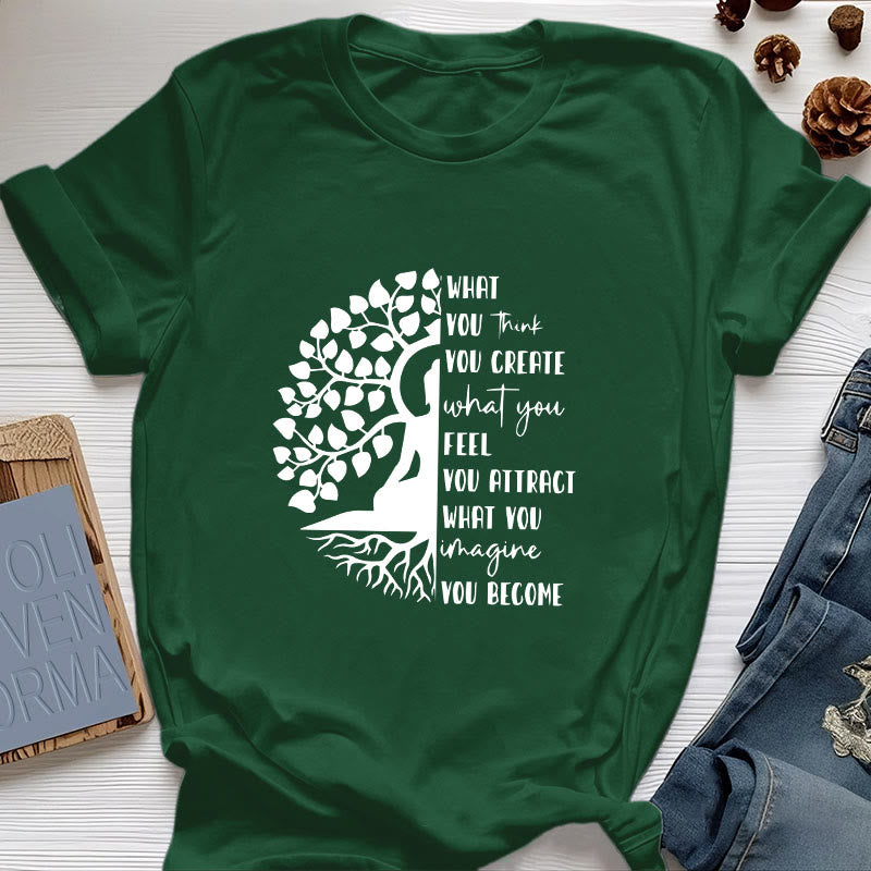 Olivenorma Tree of Life Yoga Meditation Cotton T-Shirt - Dark Green - 2XL - image 20