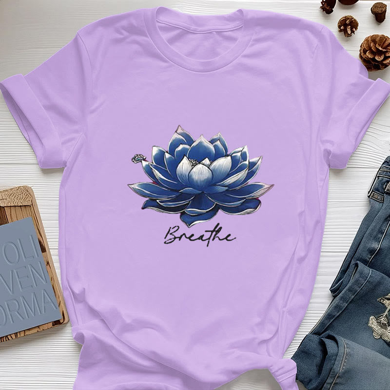 Olivenorma "BREATHE" Lotus Yoga Apparel Spiritual Tee T-Shirt - Purple - 2XL - image 16