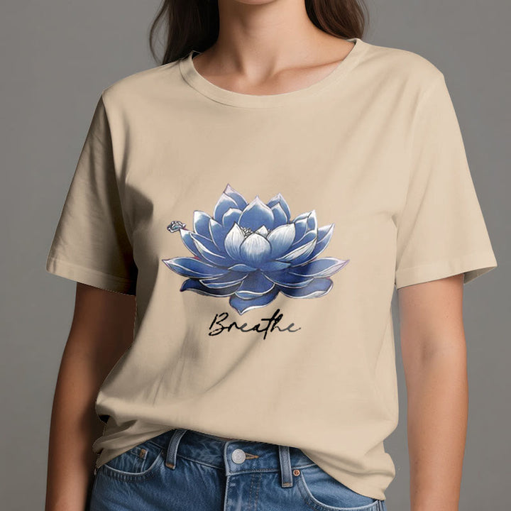 Olivenorma "BREATHE" Lotus Yoga Apparel Spiritual Tee T-Shirt - image 2