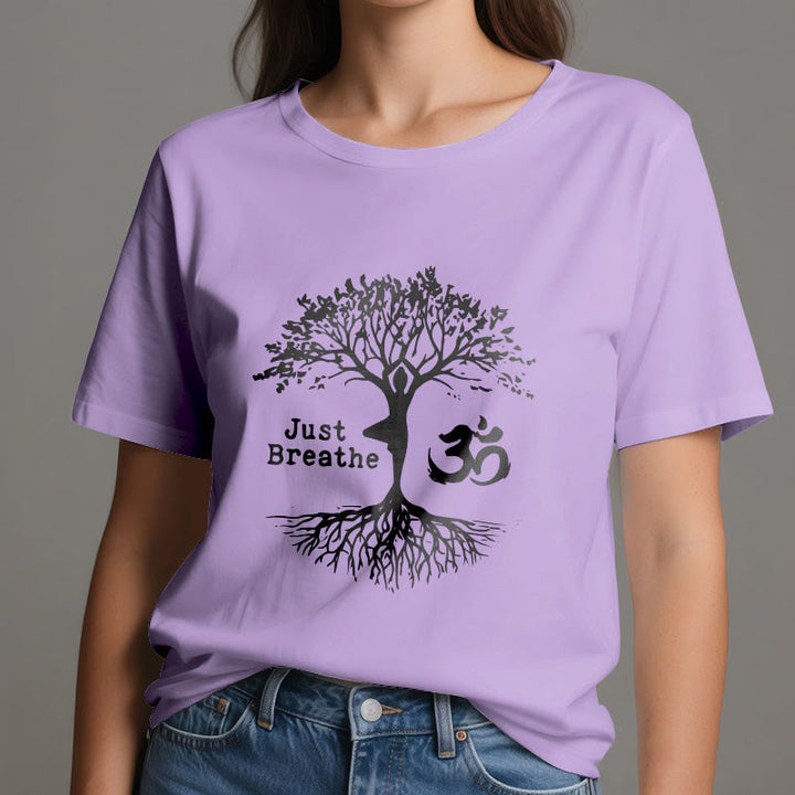 Olivenorma "JUST BREATHE" Yoga Tree OM Symbol Spiritual T-Shirt - image 19