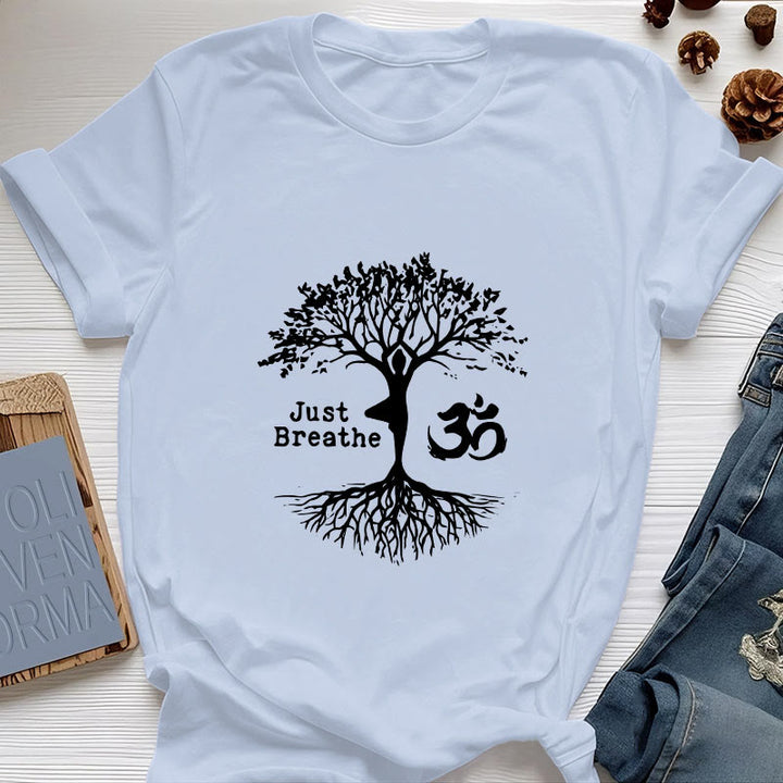 Olivenorma "JUST BREATHE" Yoga Tree OM Symbol Spiritual T-Shirt - Blue - 2XL - image 14