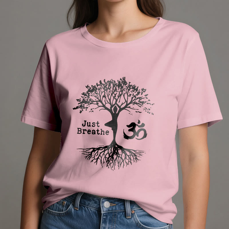 Olivenorma "JUST BREATHE" Yoga Tree OM Symbol Spiritual T-Shirt - image 17