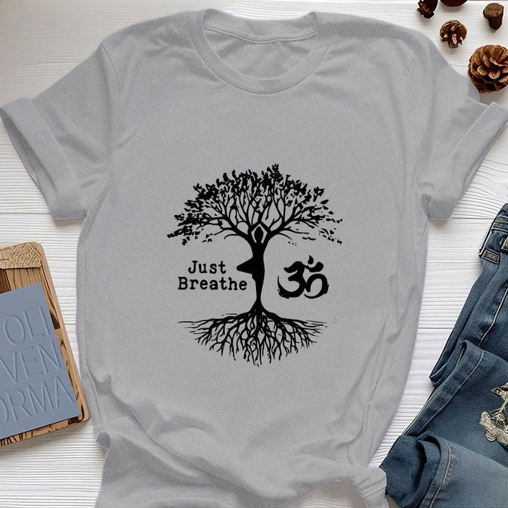 Olivenorma "JUST BREATHE" Yoga Tree OM Symbol Spiritual T-Shirt - Gray - 2XL - image 10
