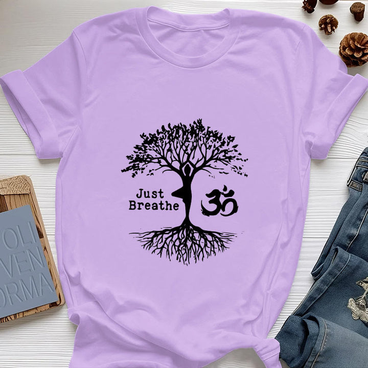 Olivenorma "JUST BREATHE" Yoga Tree OM Symbol Spiritual T-Shirt - Purple - 2XL - image 18