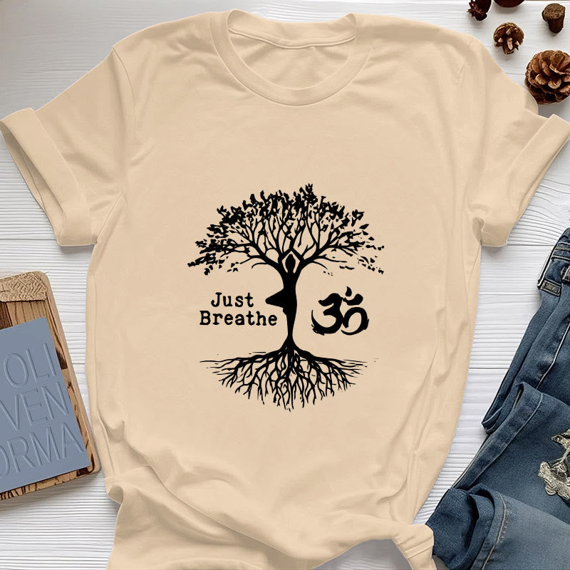 Olivenorma "JUST BREATHE" Yoga Tree OM Symbol Spiritual T-Shirt - Yellow - 2XL - image 12