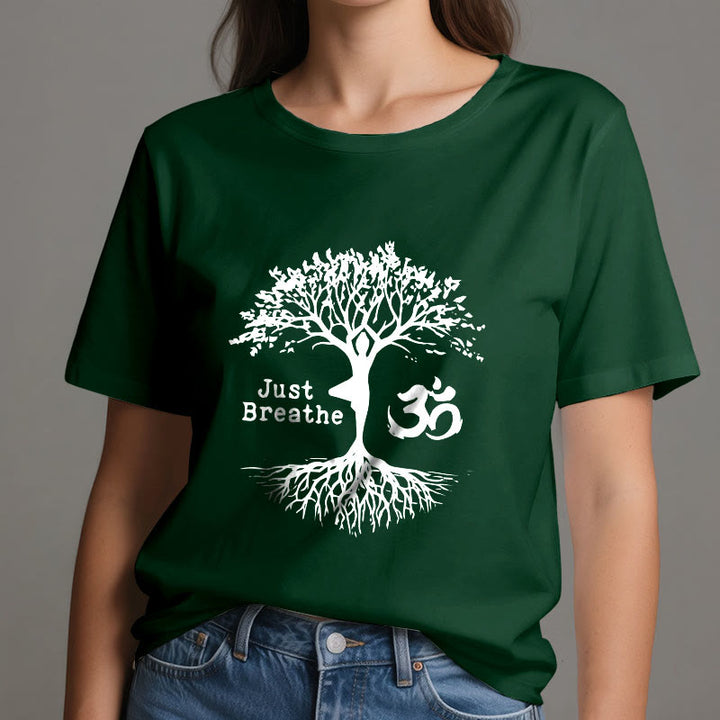 Olivenorma "JUST BREATHE" Yoga Tree OM Symbol Spiritual T-Shirt - image 21