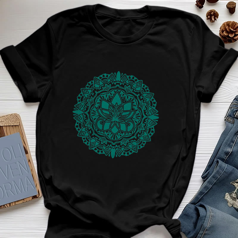 Olivenorma Green Lotus Print T-Shirt