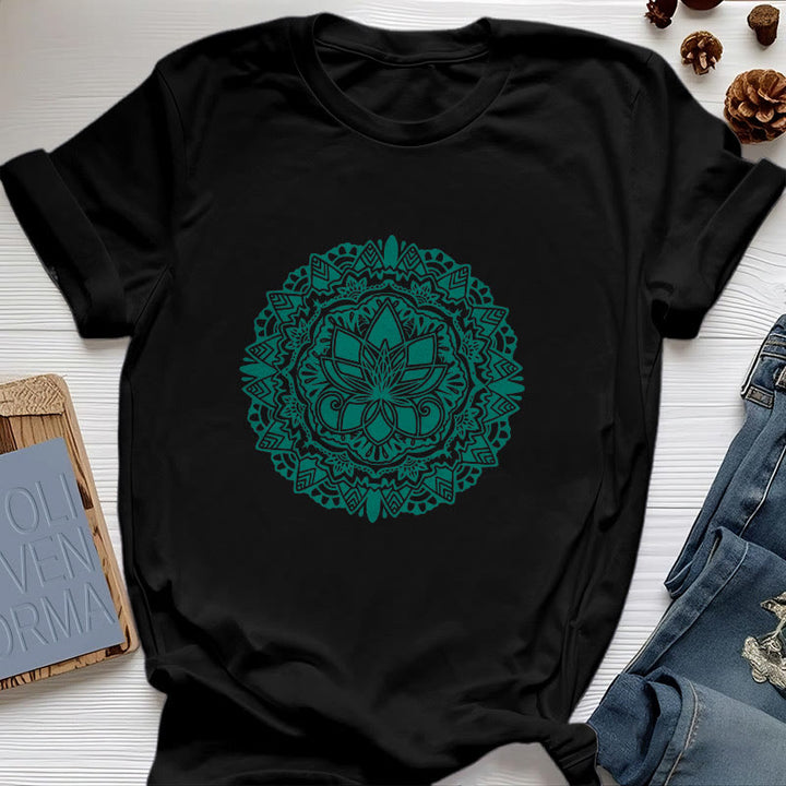 Olivenorma Green Lotus Print T-Shirt