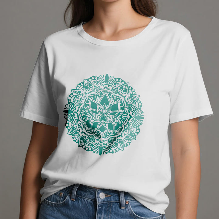 Olivenorma Green Lotus Print T-Shirt