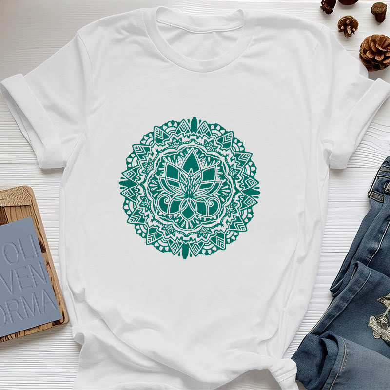 Olivenorma Green Lotus Print T-Shirt