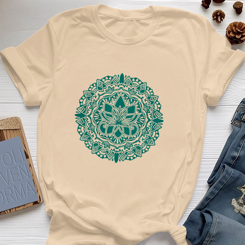 Olivenorma Green Lotus Print T-Shirt