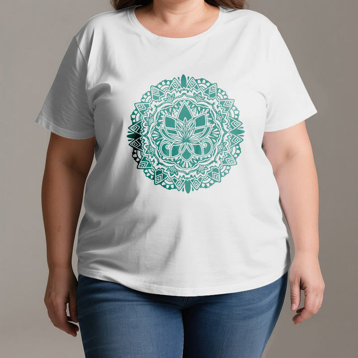 Olivenorma Green Lotus Print T-Shirt