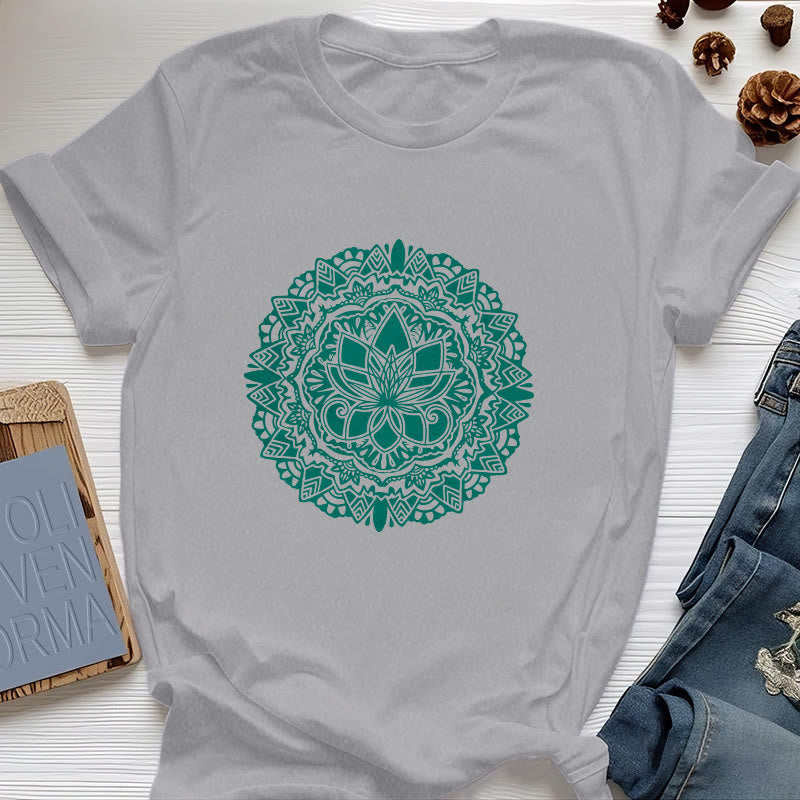 Olivenorma Green Lotus Print T-Shirt