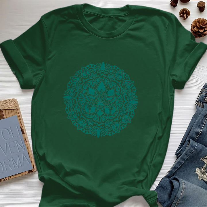 Olivenorma Green Lotus Print T-Shirt