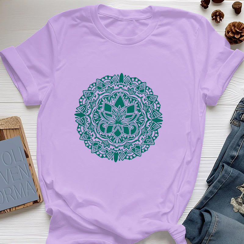 Olivenorma Green Lotus Print T-Shirt