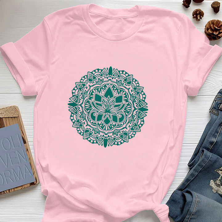 Olivenorma Green Lotus Print T-Shirt