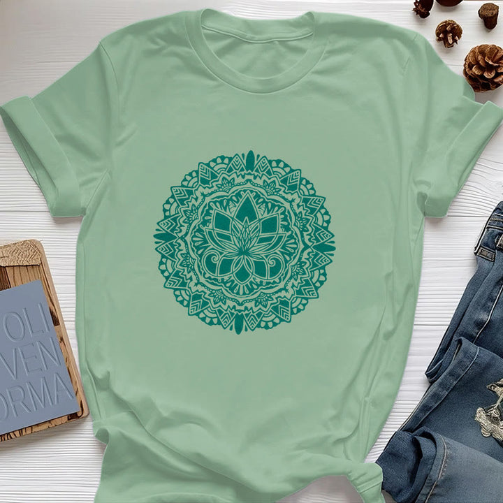 Olivenorma Green Lotus Print T-Shirt