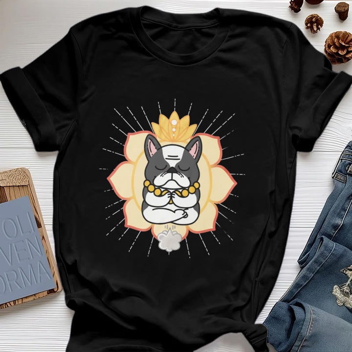 Olivenorma Yoga Meditation French Bulldog Print T-Shirt