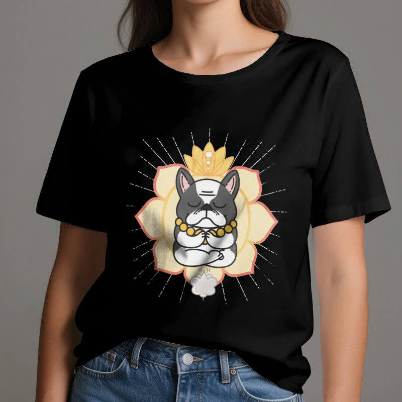 Olivenorma Yoga Meditation French Bulldog Print T-Shirt
