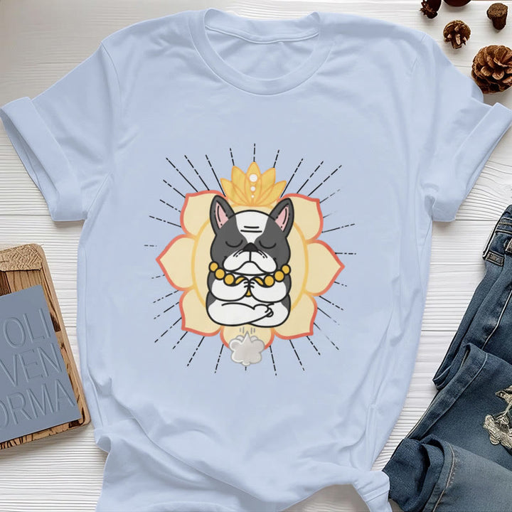 Olivenorma Yoga Meditation French Bulldog Print T-Shirt