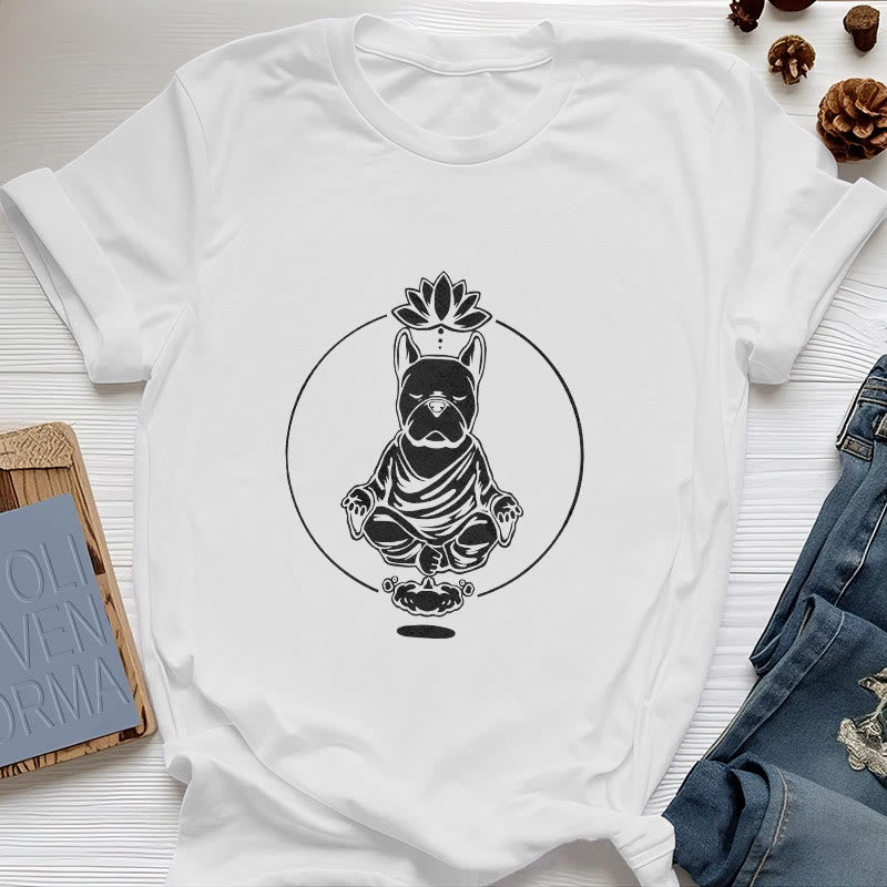 Olivenorma Zen Meditation French Bulldog Lotus T-Shirt