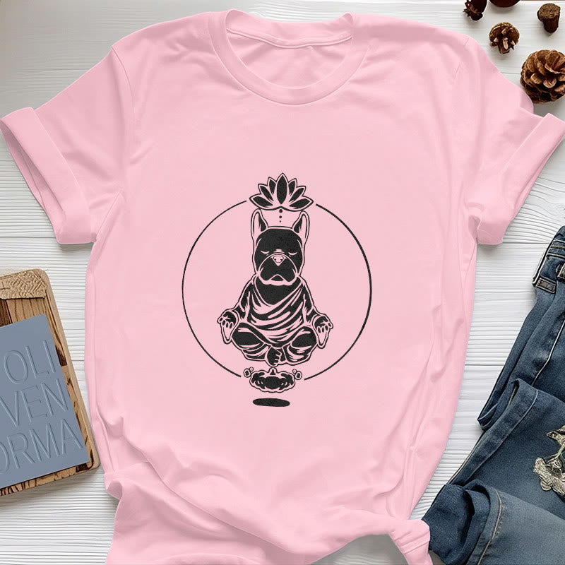 Olivenorma Zen Meditation French Bulldog Lotus T-Shirt
