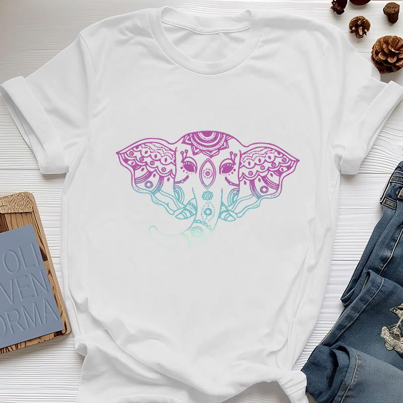Olivenorma Mystic Elephant Mandala Cotton T-Shirt