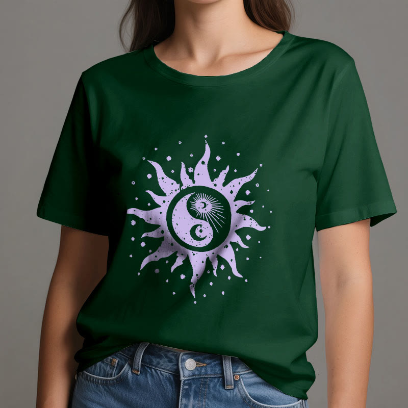 Olivenorma Yin Yang Moon Sun Cotton Comfor T-Shirt