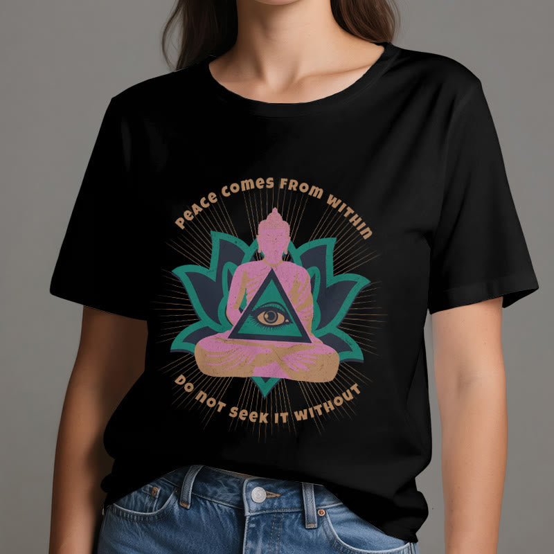 Olivenorma "PEACE COME FROM WITHIN" Buddha Lotus Spiritual T-Shirt - image 9