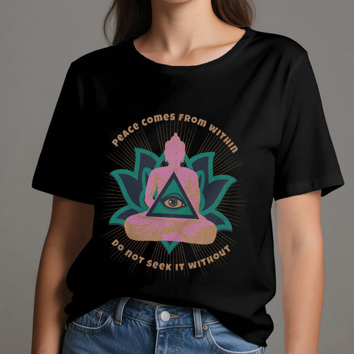 Olivenorma "PEACE COME FROM WITHIN" Buddha Lotus Spiritual T-Shirt - image 9