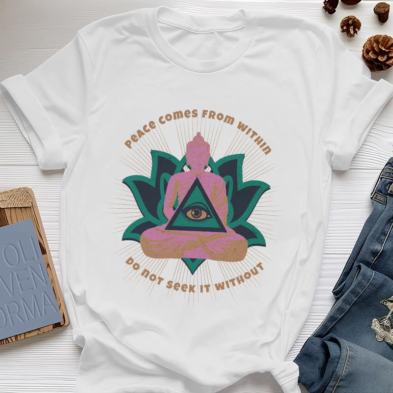 Olivenorma "PEACE COME FROM WITHIN" Buddha Lotus Spiritual T-Shirt - White - 2XL - image 6
