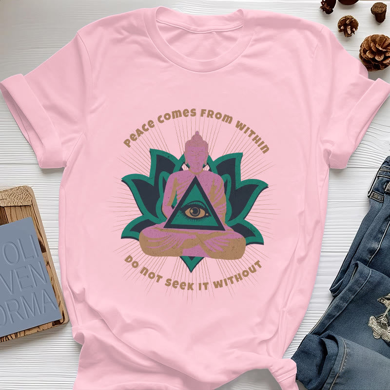 Olivenorma "PEACE COME FROM WITHIN" Buddha Lotus Spiritual T-Shirt - Pink - 2XL - image 14