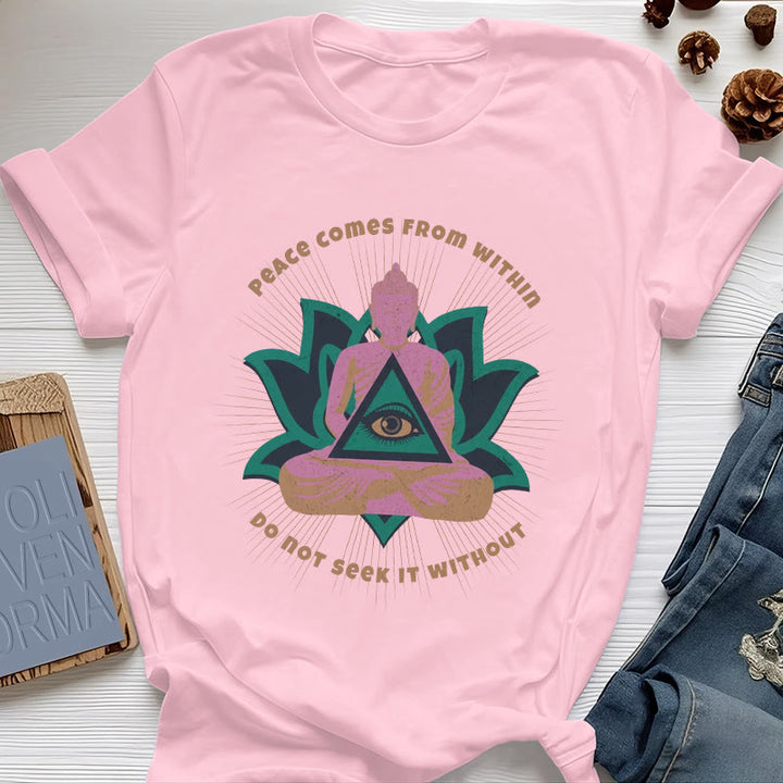 Olivenorma "PEACE COME FROM WITHIN" Buddha Lotus Spiritual T-Shirt - Pink - 2XL - image 14