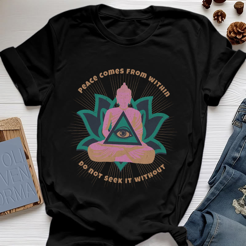 Olivenorma "PEACE COME FROM WITHIN" Buddha Lotus Spiritual T-Shirt - Black - 2XL - image 8