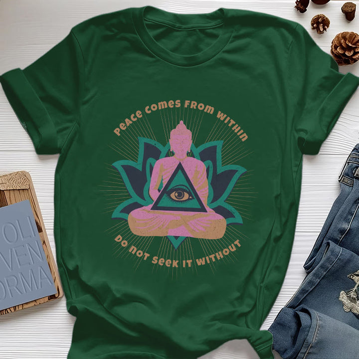 Olivenorma "PEACE COME FROM WITHIN" Buddha Lotus Spiritual T-Shirt - Dark Green - 2XL - image 20