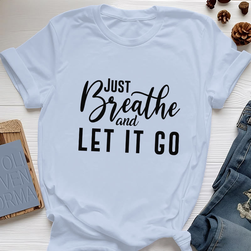 Olivenorma "JUST BREATHE AND LET IT GO" Spiritual Tee T-Shirt - Blue - 2XL - image 1