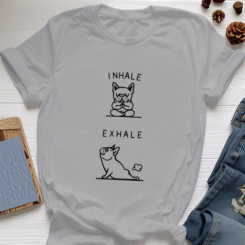 Olivenorma Bulldog "INHALE & EXHALE" Funny Spiritual T-Shirt - Gray - 2XL - image 8