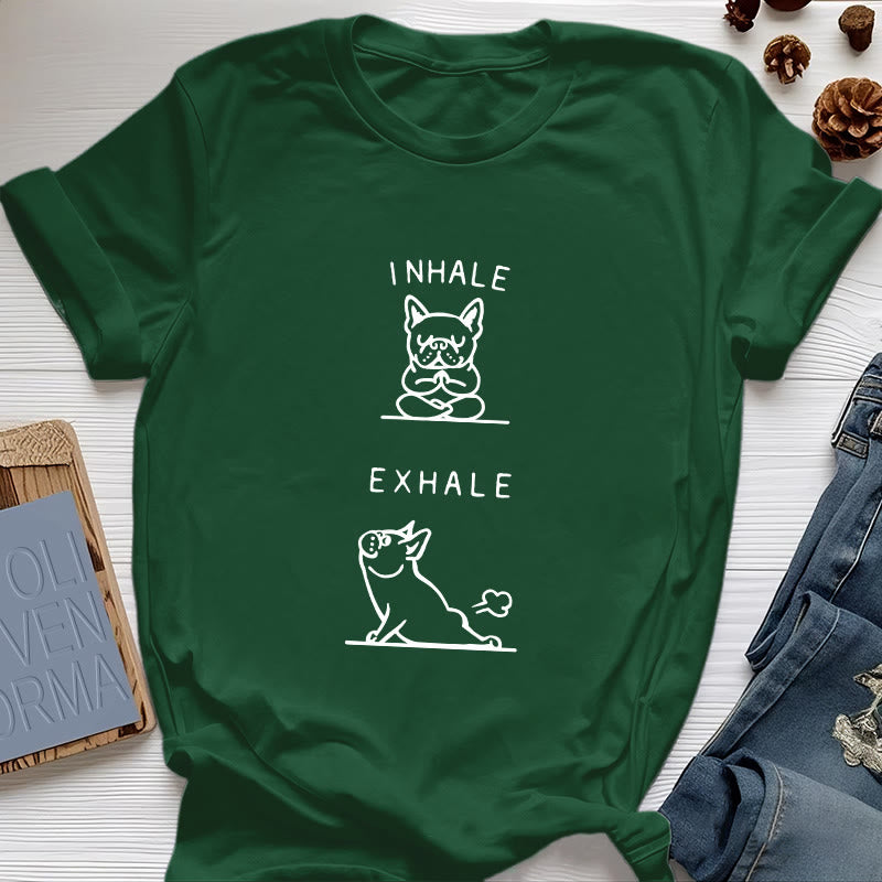 Olivenorma Bulldog "INHALE & EXHALE" Funny Spiritual T-Shirt - Dark Green - 2XL - image 20