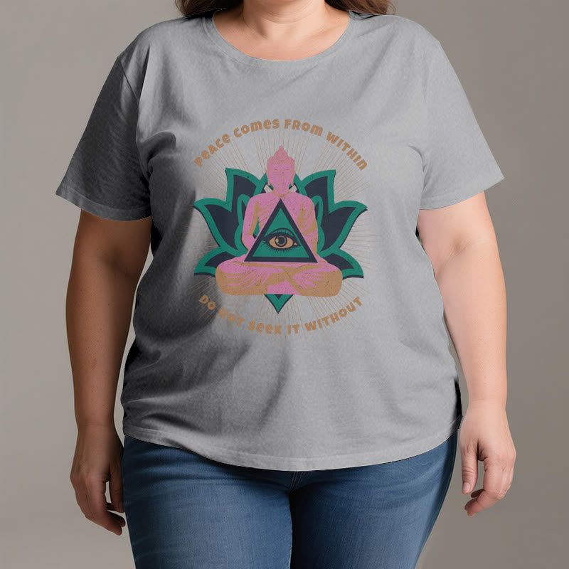 Olivenorma "PEACE COME FROM WITHIN" Buddha Lotus Spiritual T-Shirt - image 3